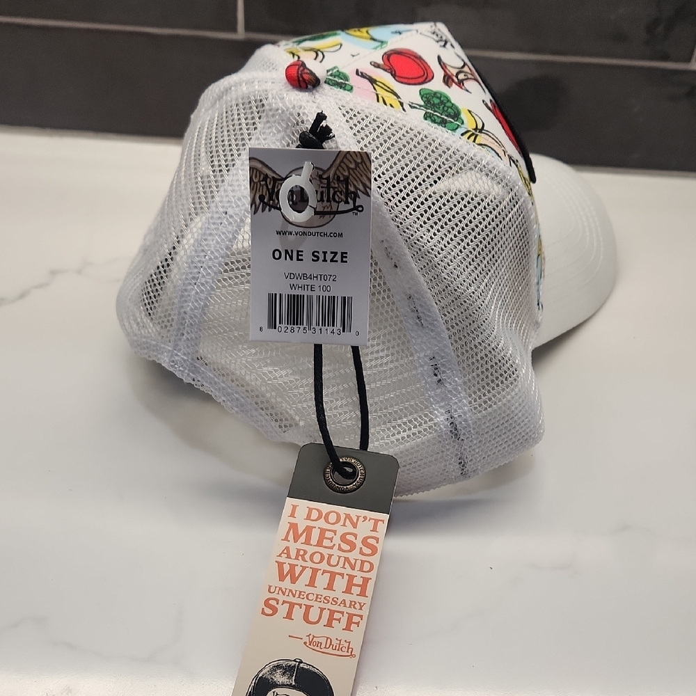 Von Dutch White Fruit And Logo Patch Trucker Hat - Picture 8 of 8